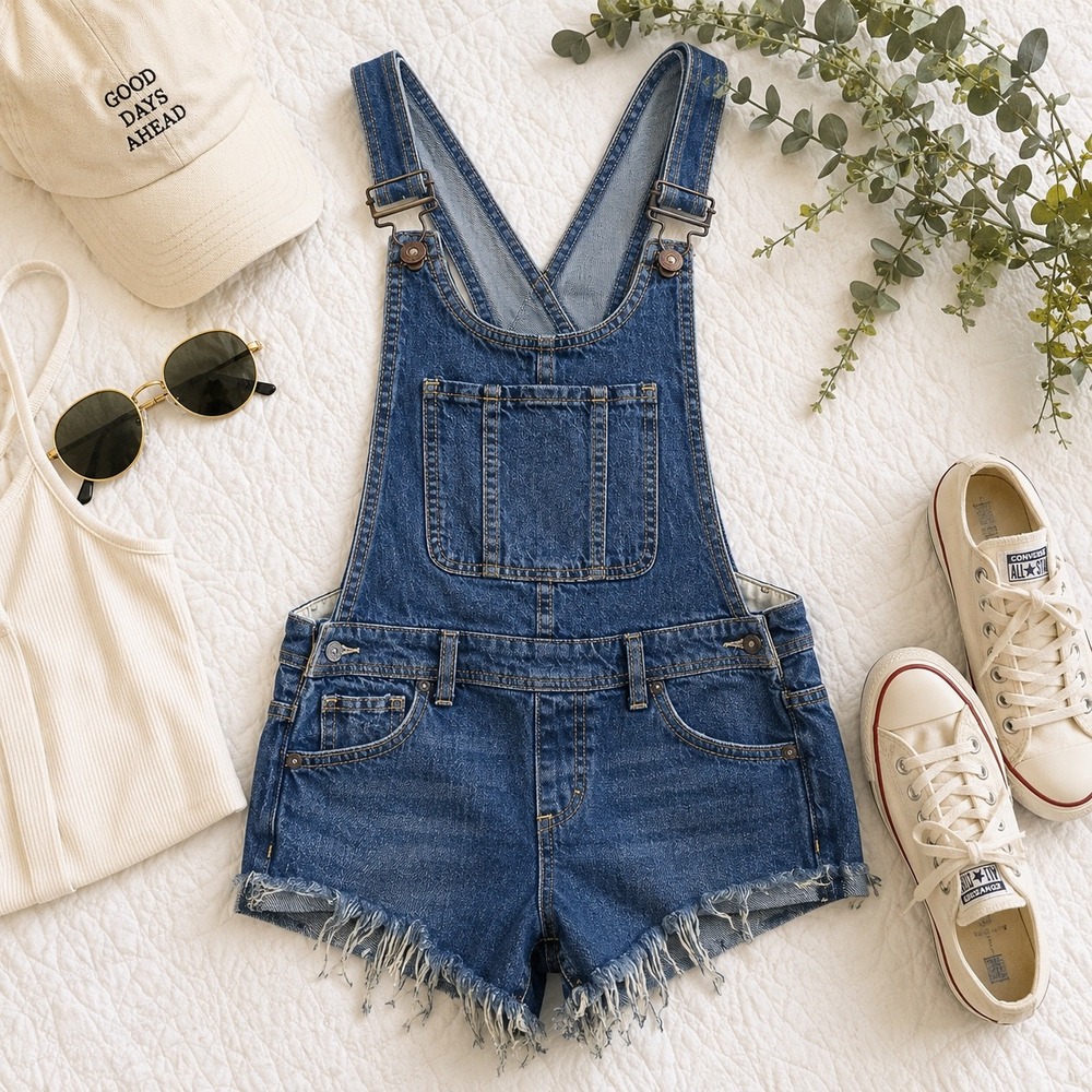 We The Free Denim Short Overalls Size 25 Distressed Festival Dungarees